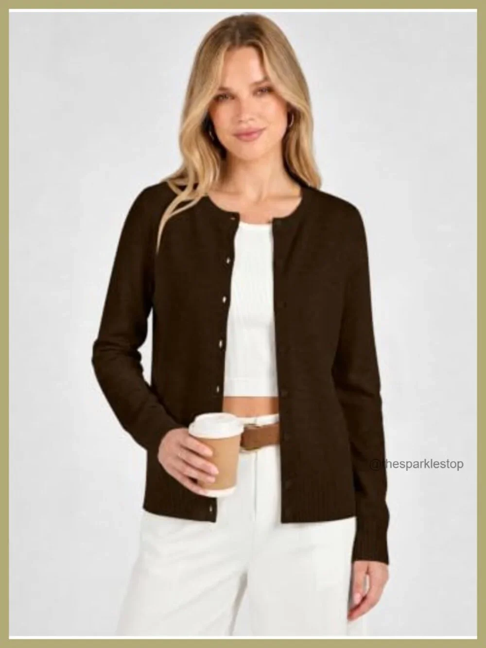 Women's Button Front Lightweight Cardigan | Long Sleeve Crew Neck Knit Sweater